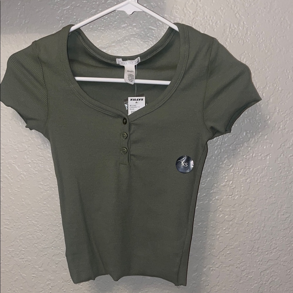 Full Tilt Dark Green Women's Henley Top NWT